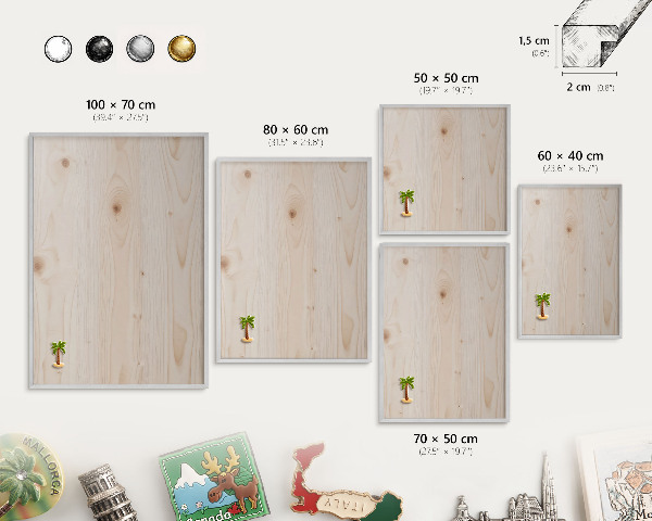 Souvenir magnet display board with a silver frame Wooden pattern