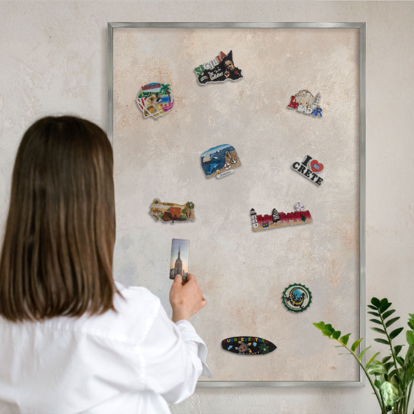 Printed magnet board in a silver frame Neutral background