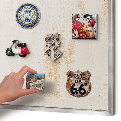 Souvenir magnet display board with a silver frame Rusty texture