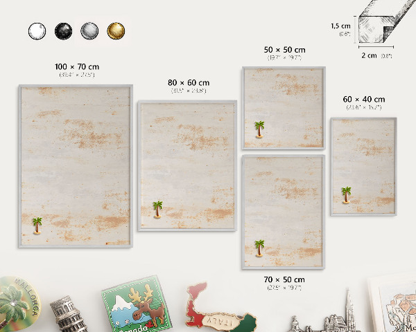 Souvenir magnet display board with a silver frame Rusty texture