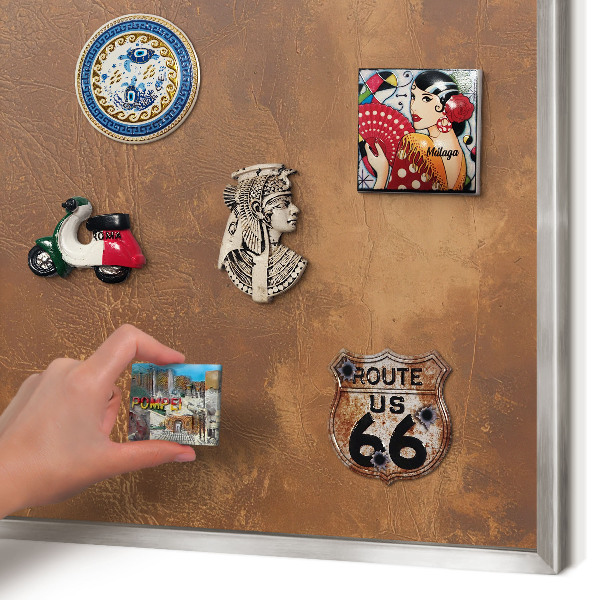 Printed magnet board in a silver frame Brown texture