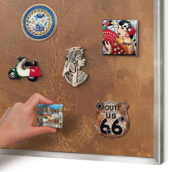 Printed magnet board in a silver frame Brown texture