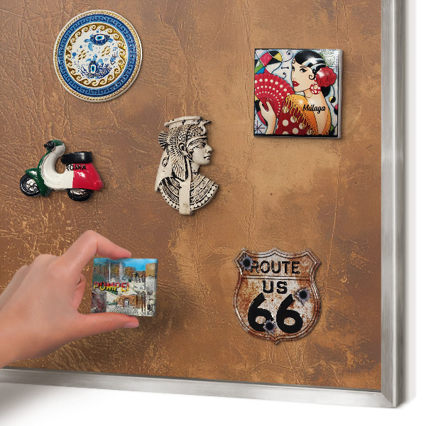 Printed magnet board in a silver frame Brown texture