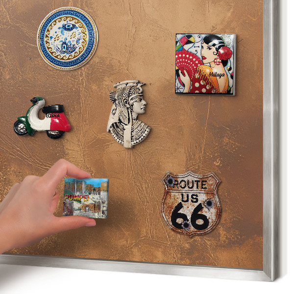 Printed magnet board in a silver frame Brown texture