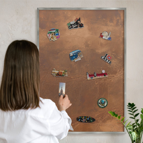 Printed magnet board in a silver frame Brown texture