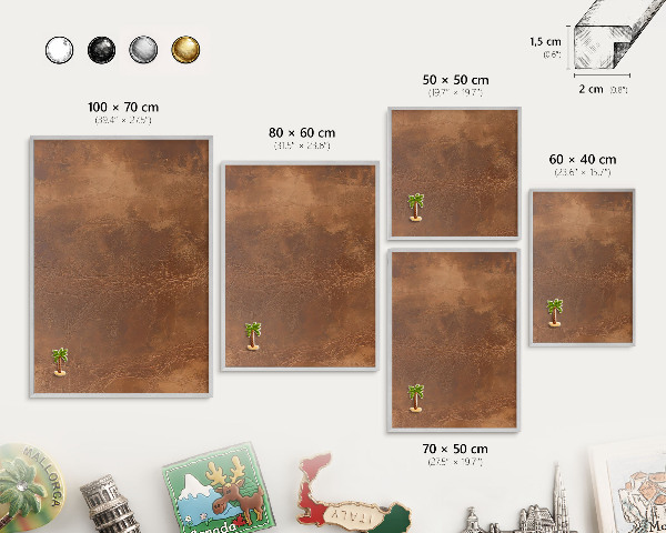 Printed magnet board in a silver frame Brown texture