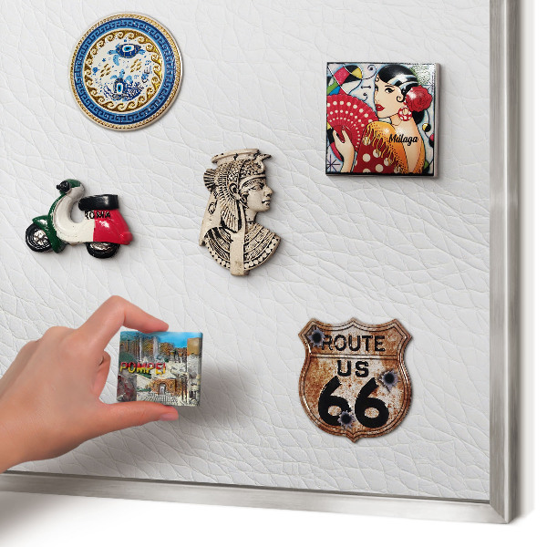 Souvenir magnet display board with a silver frame Elegant texture