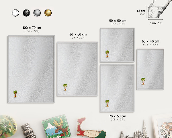 Souvenir magnet display board with a silver frame Elegant texture