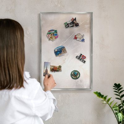 Souvenir magnet display board with a silver frame Soft lightness