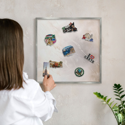 Souvenir magnet display board with a silver frame Soft lightness