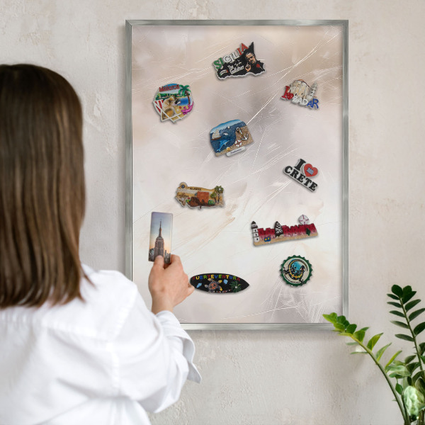 Souvenir magnet display board with a silver frame Soft lightness