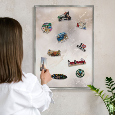 Souvenir magnet display board with a silver frame Soft lightness