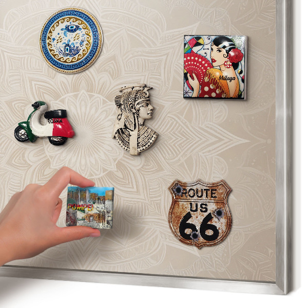 Souvenir magnet display board with a silver frame Mandala pattern