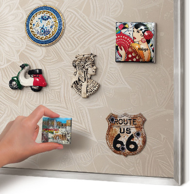 Souvenir magnet display board with a silver frame Mandala pattern