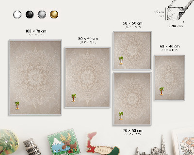 Souvenir magnet display board with a silver frame Mandala pattern