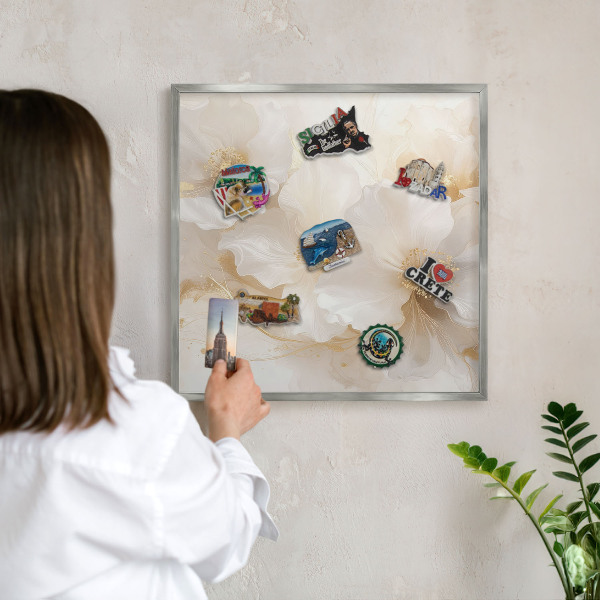 Printed magnet board in a silver frame Pastel flowers
