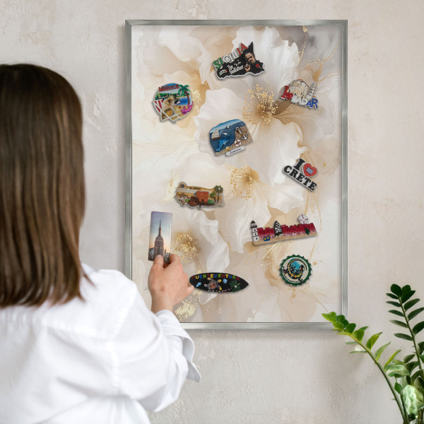 Printed magnet board in a silver frame Pastel flowers