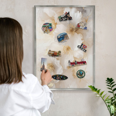 Printed magnet board in a silver frame Pastel flowers