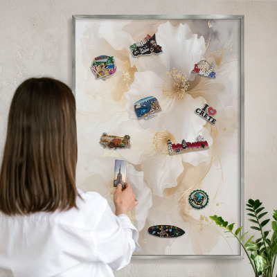 Printed magnet board in a silver frame Pastel flowers