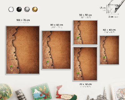 Souvenir magnet display board with a silver frame Wooden texture