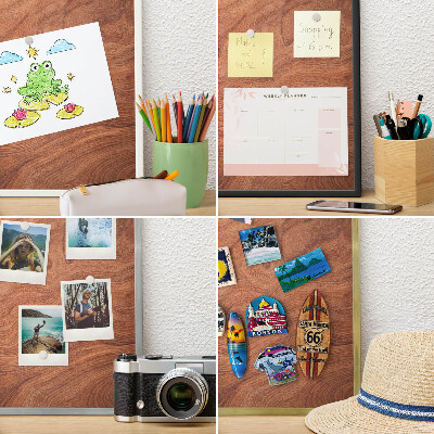 Printed magnet board in a silver frame Wood grain