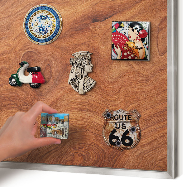 Printed magnet board in a silver frame Wood grain