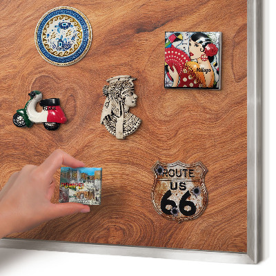 Printed magnet board in a silver frame Wood grain