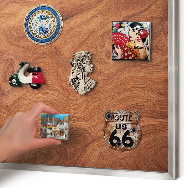 Printed magnet board in a silver frame Wood grain