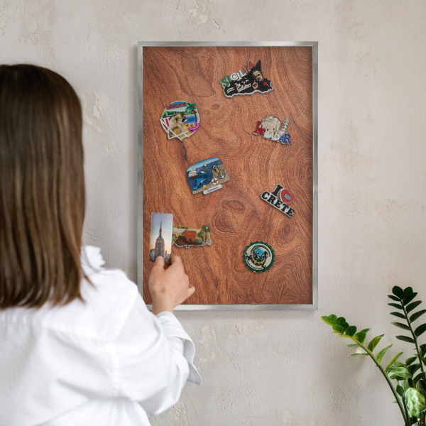 Printed magnet board in a silver frame Wood grain