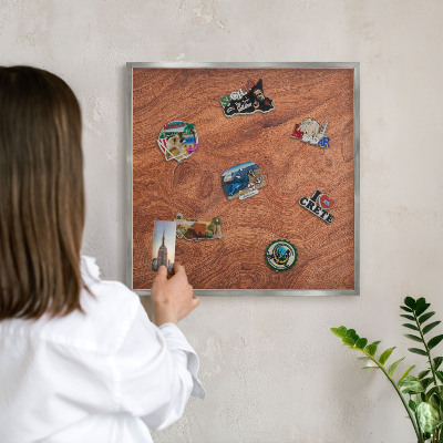 Printed magnet board in a silver frame Wood grain