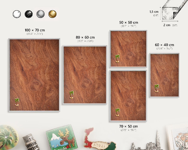 Printed magnet board in a silver frame Wood grain
