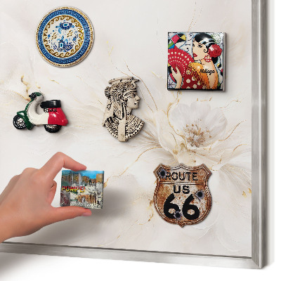 Souvenir magnet display board with a silver frame Floral elegance