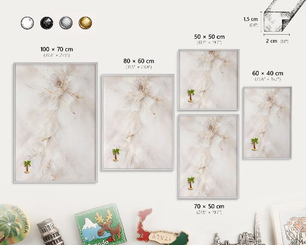 Souvenir magnet display board with a silver frame Floral elegance