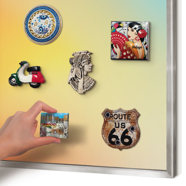 Souvenir magnet display board with a silver frame Color transition