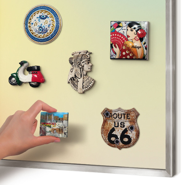 Souvenir magnet display board with a silver frame Color transition