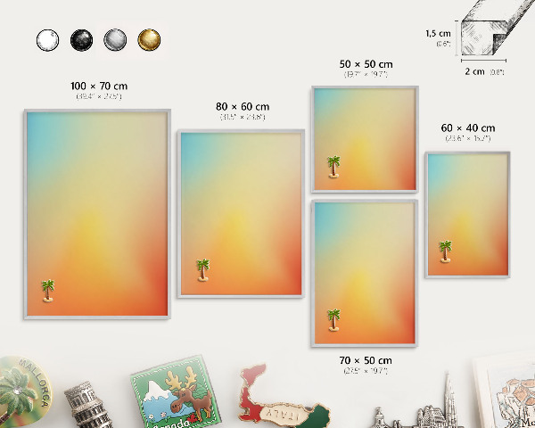 Souvenir magnet display board with a silver frame Color transition