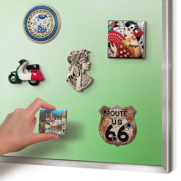Souvenir magnet display board with a silver frame Green harmony