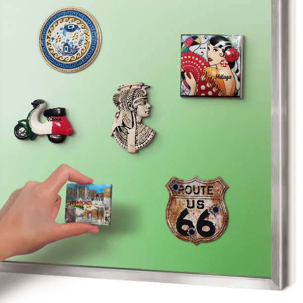 Souvenir magnet display board with a silver frame Green harmony