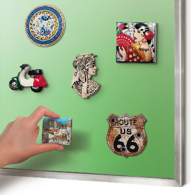 Souvenir magnet display board with a silver frame Green harmony