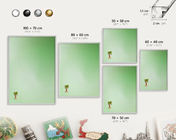 Souvenir magnet display board with a silver frame Green harmony