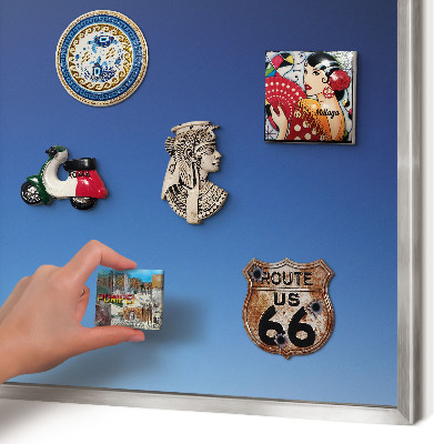 Souvenir magnet display board with a silver frame Blue gradients