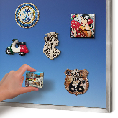 Souvenir magnet display board with a silver frame Blue gradients