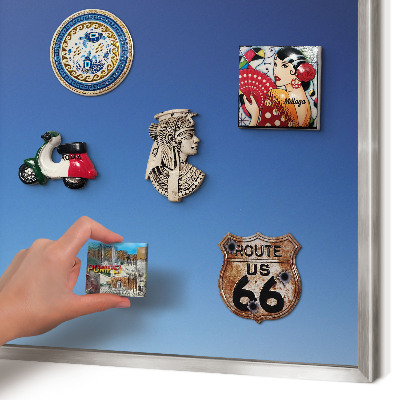 Souvenir magnet display board with a silver frame Blue gradients