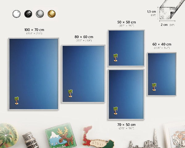 Souvenir magnet display board with a silver frame Blue gradients