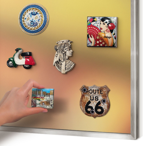 Souvenir magnet display board with a silver frame Colorful glow