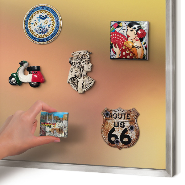 Souvenir magnet display board with a silver frame Colorful glow