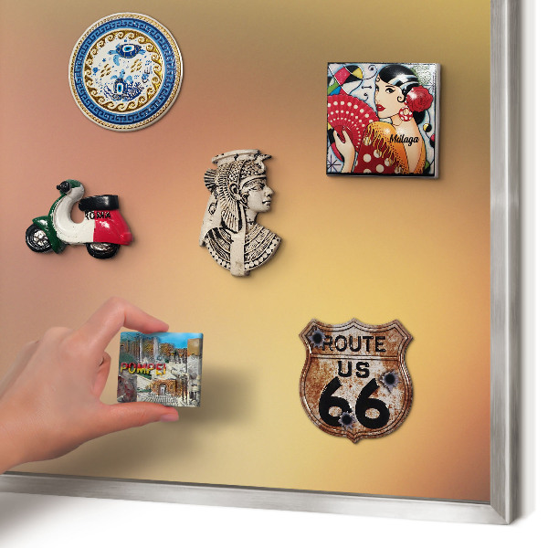 Souvenir magnet display board with a silver frame Colorful glow