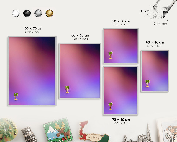 Souvenir magnet display board with a silver frame Colors of harmony