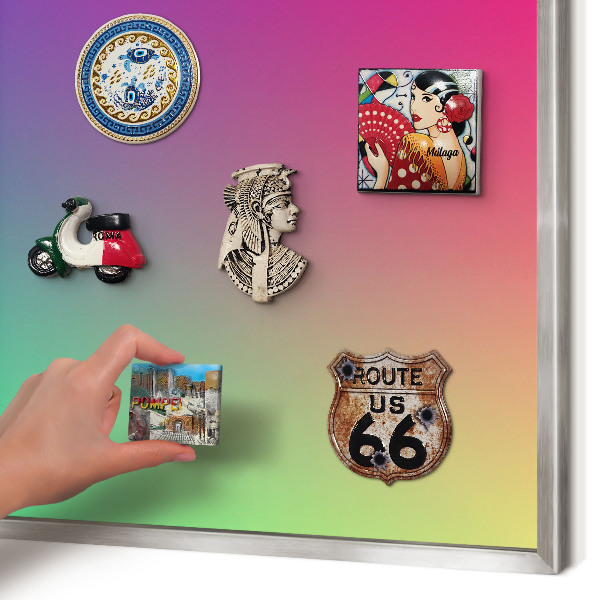 Souvenir magnet display board with a silver frame Colorful gradient