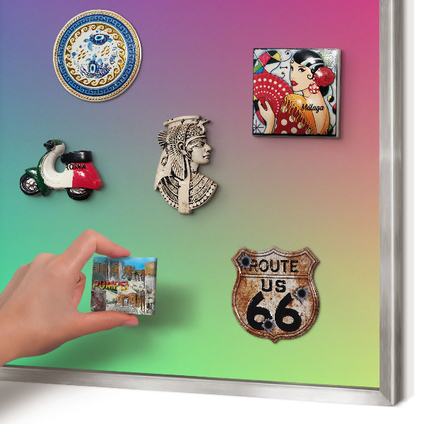 Souvenir magnet display board with a silver frame Colorful gradient
